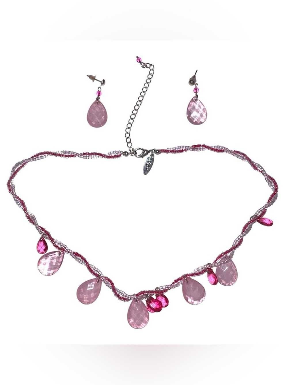Pink crystal necklace and earrings set